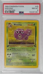 V1750: 1999: Weezing: 45/62: 1ST Edition: Fossil: PSA: 8: NM-MT: 102261361